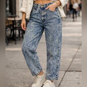 Chic High-Rise Acid Wash Jeans Vintage 80s 90s  Indie Boho Sz 9 Baggie Barrel